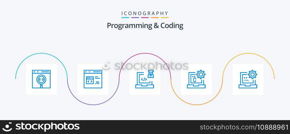 Programming And Coding Blue 5 Icon Pack Including coding. c. development. programmer. development
