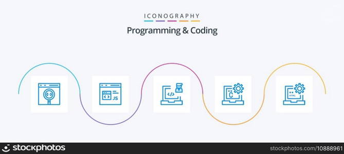 Programming And Coding Blue 5 Icon Pack Including coding. c. development. programmer. development
