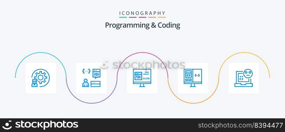 Programming And Coding Blue 5 Icon Pack Including computer. app. development. development. coding
