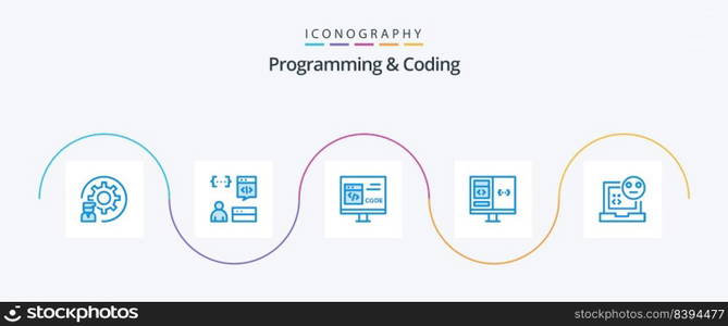 Programming And Coding Blue 5 Icon Pack Including computer. app. development. development. coding
