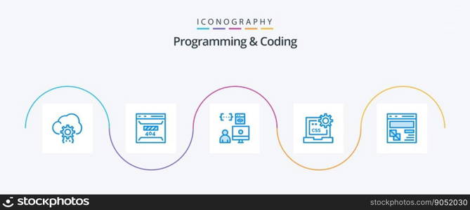Programming And Coding Blue 5 Icon Pack Including css. code. page. programmer. develop
