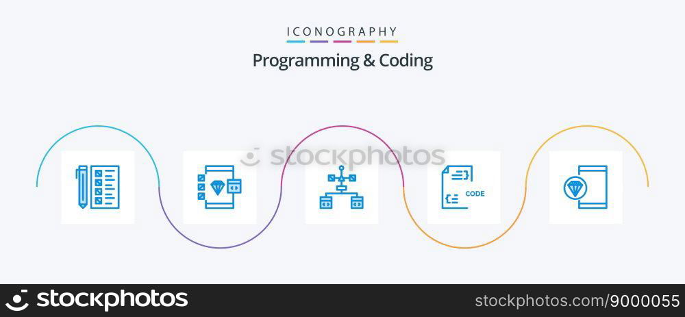 Programming And Coding Blue 5 Icon Pack Including develop. app. develop. document. develop