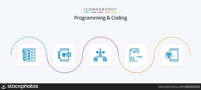 Programming And Coding Blue 5 Icon Pack Including develop. app. develop. document. develop