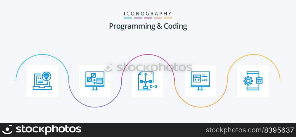 Programming And Coding Blue 5 Icon Pack Including develop. app. develop. file. development