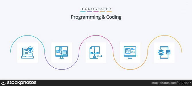 Programming And Coding Blue 5 Icon Pack Including develop. app. develop. file. development