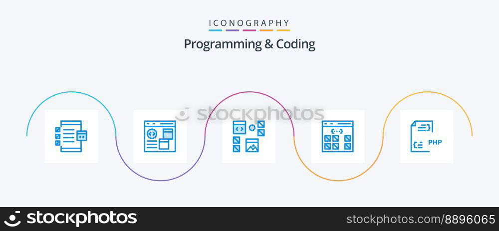 Programming And Coding Blue 5 Icon Pack Including develop. app. develop. programming. development
