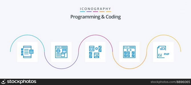 Programming And Coding Blue 5 Icon Pack Including develop. app. develop. programming. development