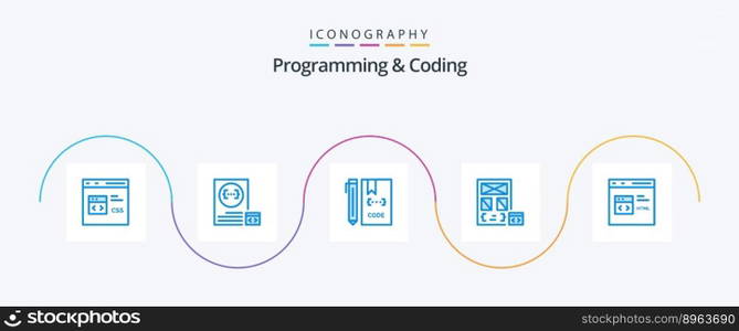 Programming And Coding Blue 5 Icon Pack Including develop. app. development. file. develop