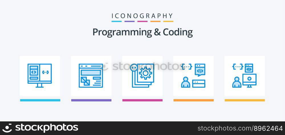 Programming And Coding Blue 5 Icon Pack Including develop. app. page. programming. development. Creative Icons Design