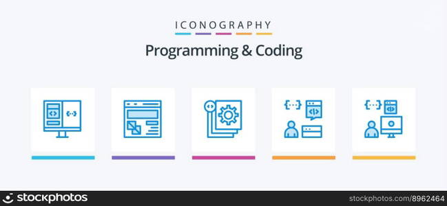 Programming And Coding Blue 5 Icon Pack Including develop. app. page. programming. development. Creative Icons Design