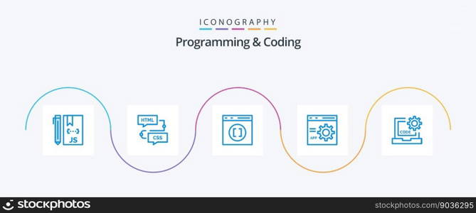Programming And Coding Blue 5 Icon Pack Including develop. browser. flowchart. develop