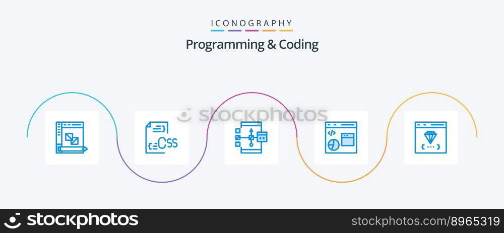 Programming And Coding Blue 5 Icon Pack Including develop. coding. development. flowchart. develop