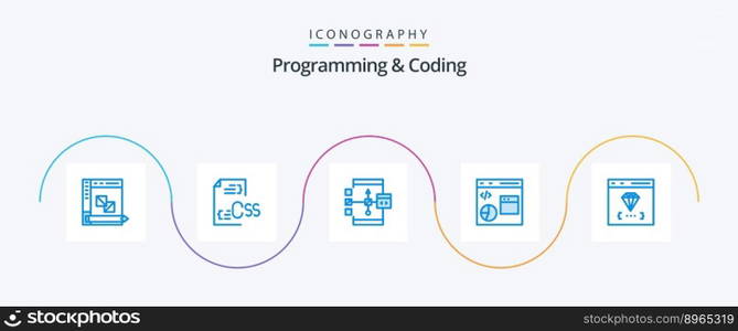 Programming And Coding Blue 5 Icon Pack Including develop. coding. development. flowchart. develop