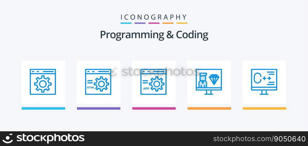 Programming And Coding Blue 5 Icon Pack Including develop. coding. development. programming. development. Creative Icons Design