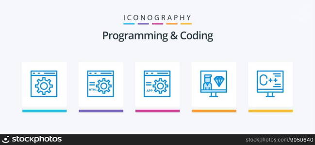 Programming And Coding Blue 5 Icon Pack Including develop. coding. development. programming. development. Creative Icons Design