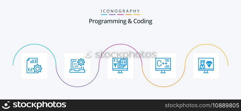 Programming And Coding Blue 5 Icon Pack Including development. coding. development. programming. develop