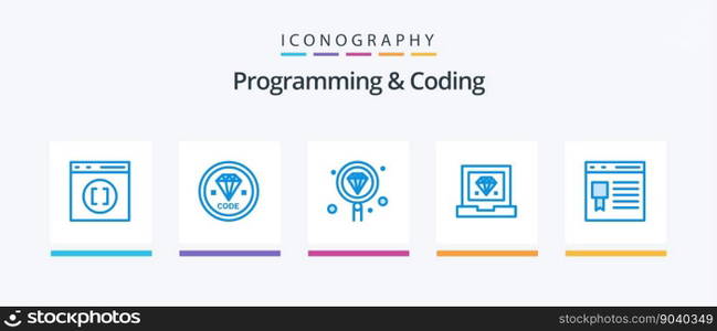 Programming And Coding Blue 5 Icon Pack Including development. coding. development. search. development. Creative Icons Design