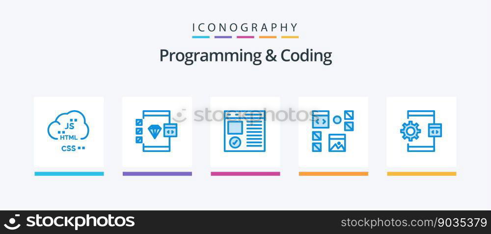 Programming And Coding Blue 5 Icon Pack Including development. design. develop. page. develop. Creative Icons Design