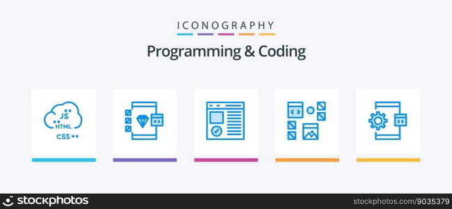 Programming And Coding Blue 5 Icon Pack Including development. design. develop. page. develop. Creative Icons Design