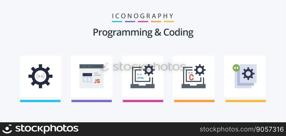 Programming And Coding Flat 5 Icon Pack Including coding. c. development. html. develop. Creative Icons Design