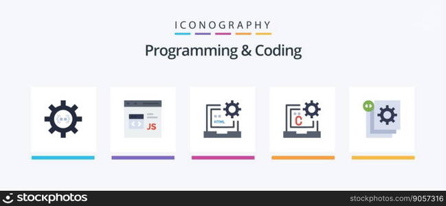Programming And Coding Flat 5 Icon Pack Including coding. c. development. html. develop. Creative Icons Design