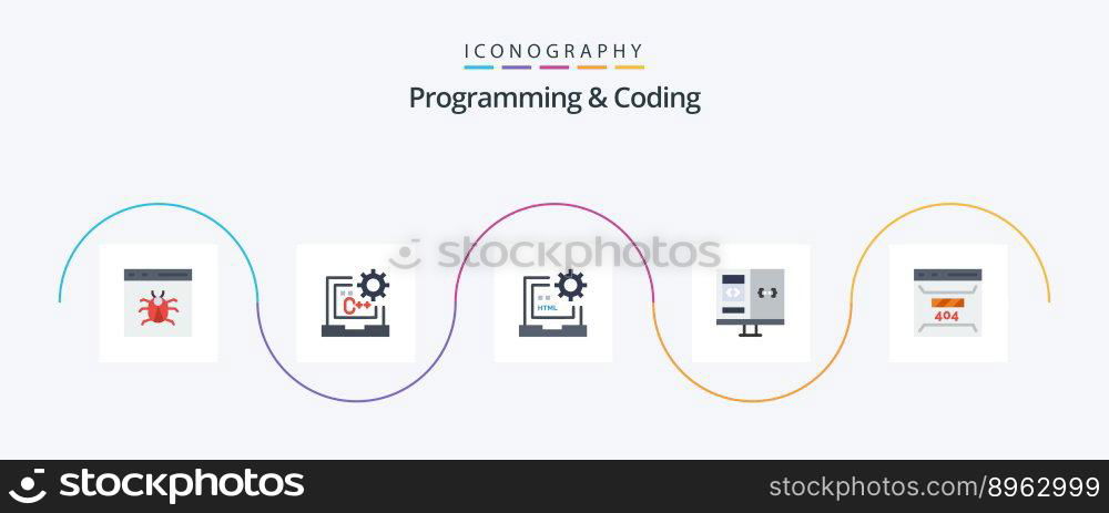 Programming And Coding Flat 5 Icon Pack Including computer. app. develop. html. develop