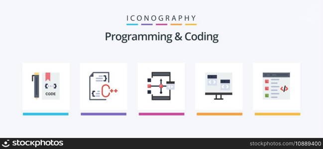 Programming And Coding Flat 5 Icon Pack Including computer. app. development. flowchart. develop. Creative Icons Design