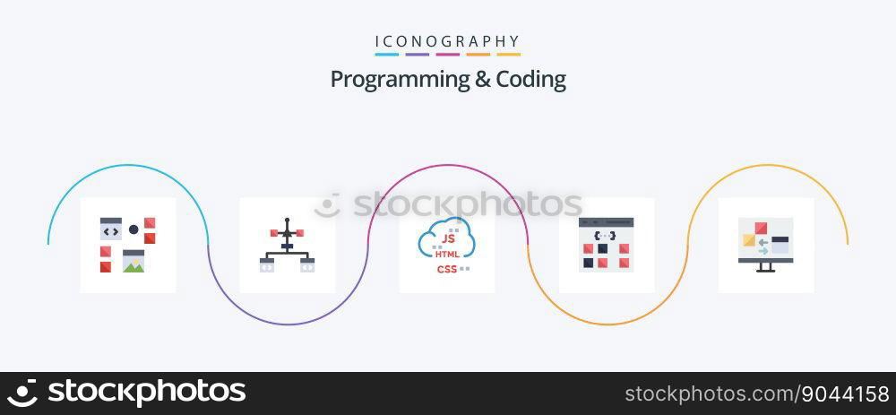 Programming And Coding Flat 5 Icon Pack Including develop. app. develop. development. coding
