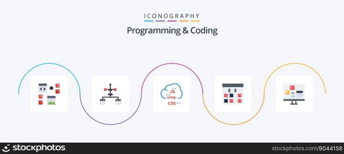 Programming And Coding Flat 5 Icon Pack Including develop. app. develop. development. coding