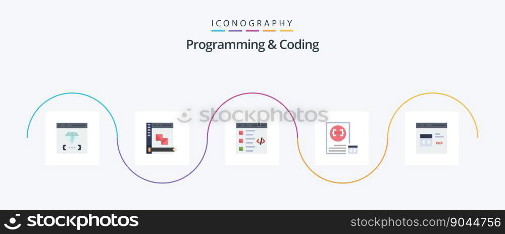 Programming And Coding Flat 5 Icon Pack Including develop. app. panel. list. develop