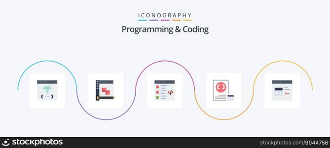Programming And Coding Flat 5 Icon Pack Including develop. app. panel. list. develop