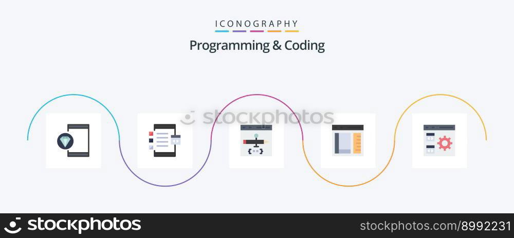 Programming And Coding Flat 5 Icon Pack Including develop. browser. development. development. coding