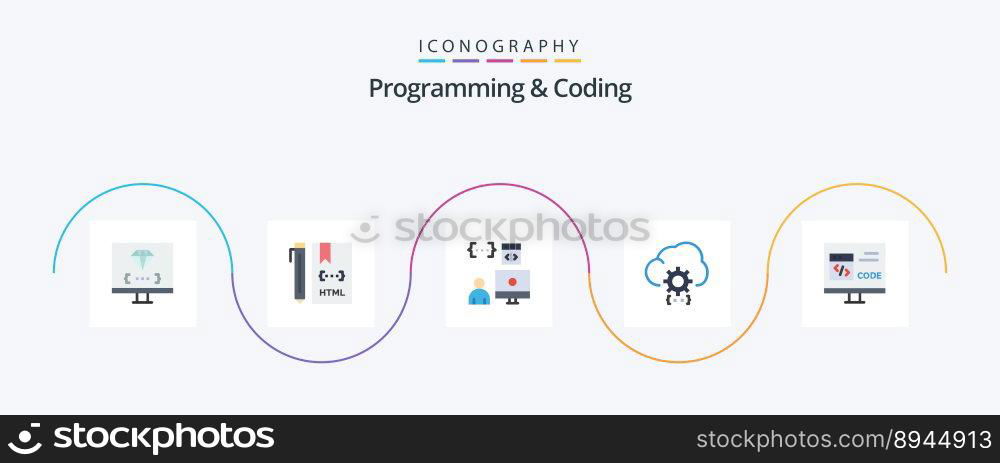 Programming And Coding Flat 5 Icon Pack Including develop. cloud. development. programmer. develop