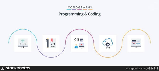 Programming And Coding Flat 5 Icon Pack Including develop. cloud. development. programmer. develop