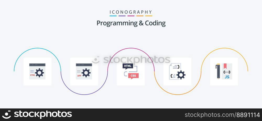 Programming And Coding Flat 5 Icon Pack Including develop. cloud. flowchart. file