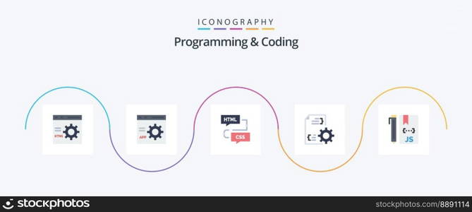 Programming And Coding Flat 5 Icon Pack Including develop. cloud. flowchart. file