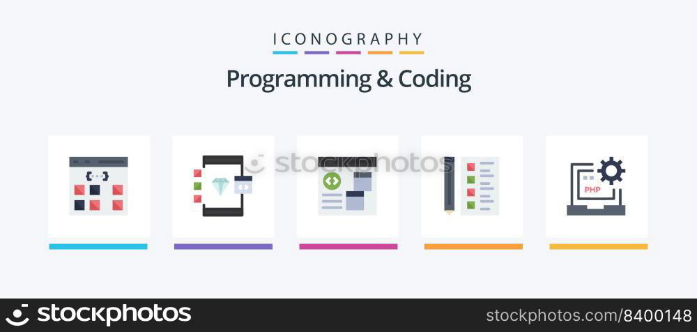 Programming And Coding Flat 5 Icon Pack Including develop. code. develop. document. develop. Creative Icons Design