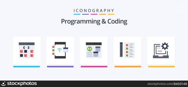 Programming And Coding Flat 5 Icon Pack Including develop. code. develop. document. develop. Creative Icons Design