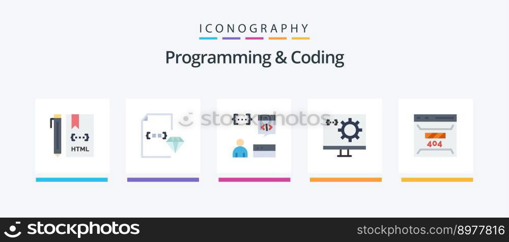 Programming And Coding Flat 5 Icon Pack Including develop. coding. document. programmer. develop. Creative Icons Design
