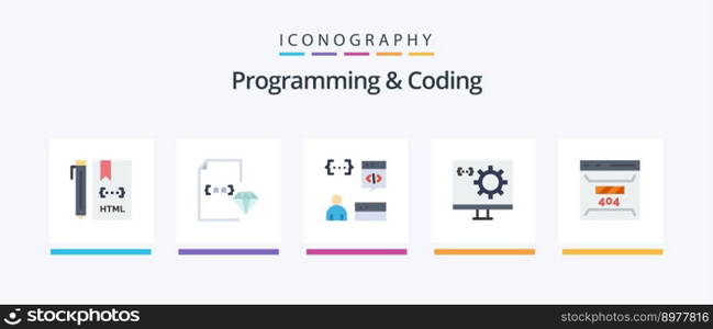 Programming And Coding Flat 5 Icon Pack Including develop. coding. document. programmer. develop. Creative Icons Design