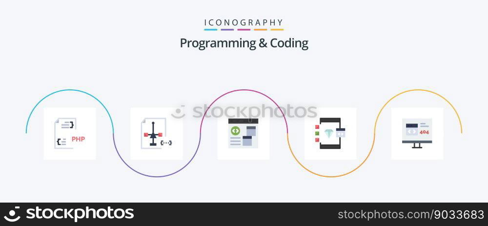 Programming And Coding Flat 5 Icon Pack Including . develop. error. develop