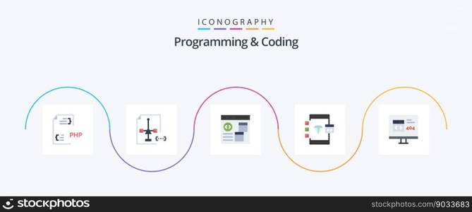 Programming And Coding Flat 5 Icon Pack Including . develop. error. develop