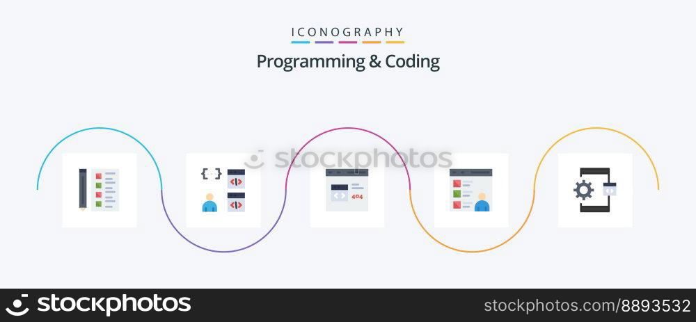 Programming And Coding Flat 5 Icon Pack Including . develop. process. develop