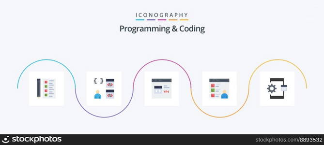 Programming And Coding Flat 5 Icon Pack Including . develop. process. develop