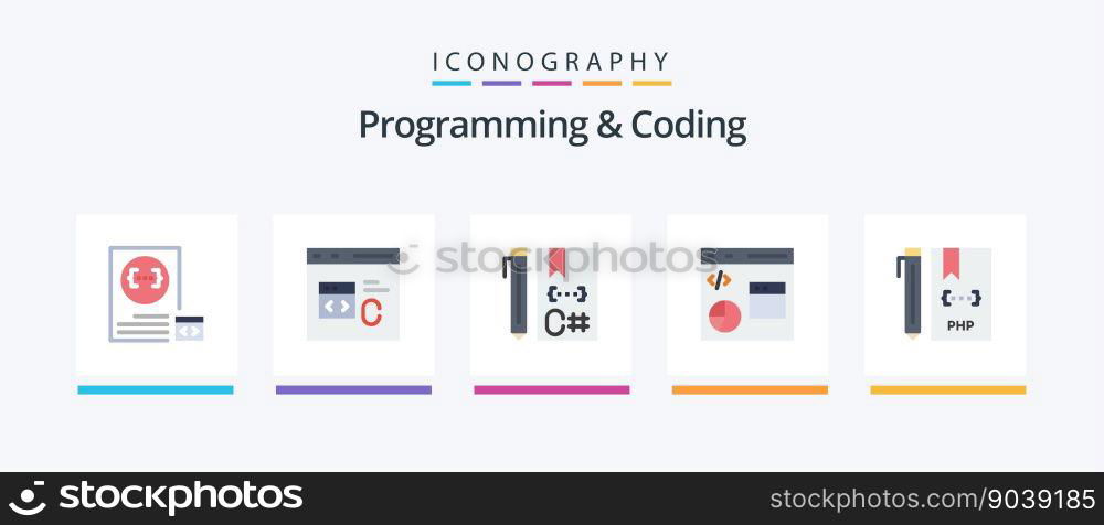 Programming And Coding Flat 5 Icon Pack Including development. coding. develop. programming. develop. Creative Icons Design