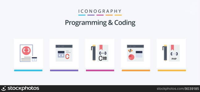 Programming And Coding Flat 5 Icon Pack Including development. coding. develop. programming. develop. Creative Icons Design