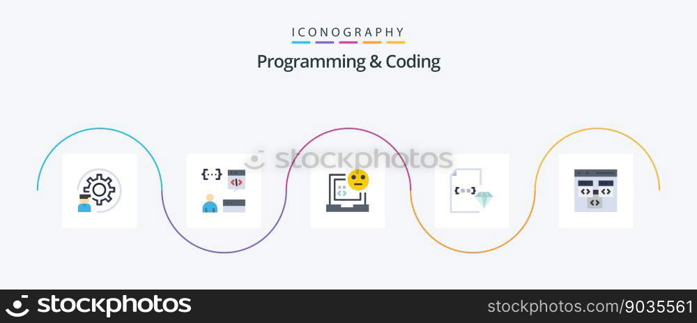 Programming And Coding Flat 5 Icon Pack Including development. coding. development. error. develop