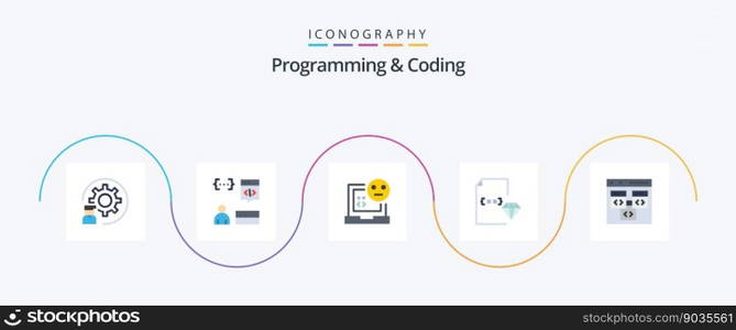 Programming And Coding Flat 5 Icon Pack Including development. coding. development. error. develop