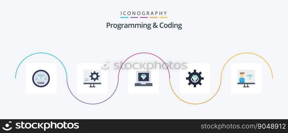 Programming And Coding Flat 5 Icon Pack Including development. coding. error. development