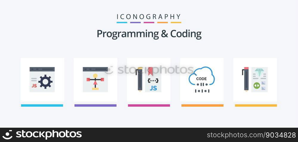 Programming And Coding Flat 5 Icon Pack Including development. coding. flowchart. programming. develop. Creative Icons Design